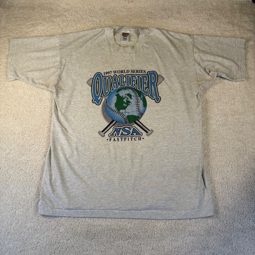 VTG Fruit of the Loom 1997 World Series Qualifier NSA Fastpitch T-Shirt‎ XL Grey